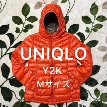 유니클로 프리미엄 다운 자켓 오렌지 광택 M 사이즈 Y2K