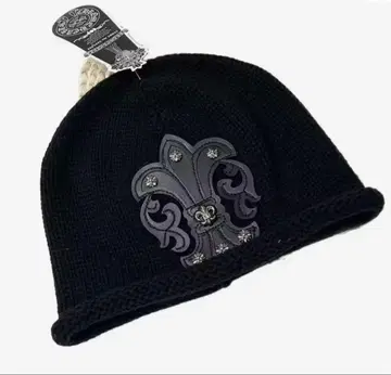 블랙 니트 모자 플뢰르 드 리스 자수