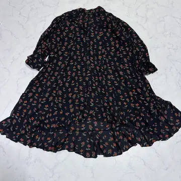 자라 롱 원피스 블랙 [ M ] 꽃무늬 비침 있음 얇은 소재 A라인