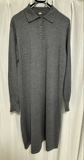 미라 오웬 폴로 니트 롱 스트레이트 원피스 그레이