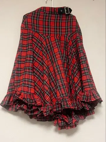 빨간색 체크 롱 스커트