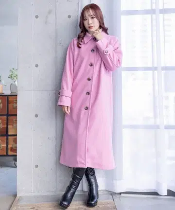 택 포함 새상품 clear 스탠 칼라 더블 롱 코트 핑크