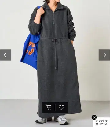 프릭스스토어 하프 지퍼 플리스 허리 리본 원피스 그레이