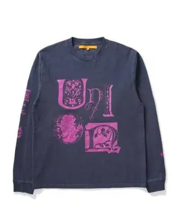 UNION 다크 그레이 롱 슬리브 티셔츠 핑크 프린트