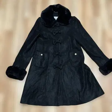 Ank rouge 리본 버튼 코트 인조 모피 블랙