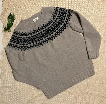 모리스&선즈 노르딕 무늬 니트 그레이x그린 사이즈 36 dq7