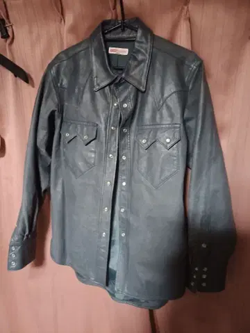 NEYRIES 네이리즈 천연 가죽 그레이 가죽 웨스턴 셔츠 스냅 버튼