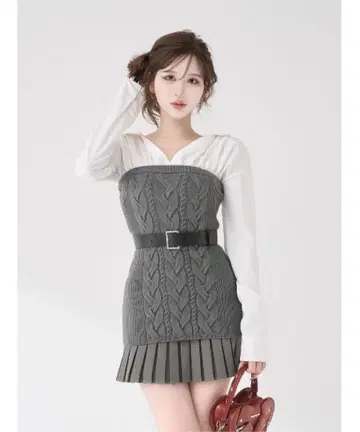 셔츠 도킹 플리츠 니트 미니 원피스