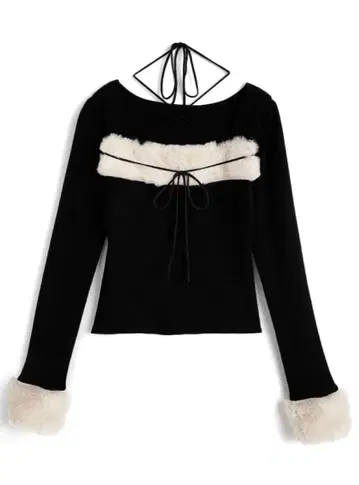 GRL 퍼 홀터넥 리본 니트탑[ru1387]