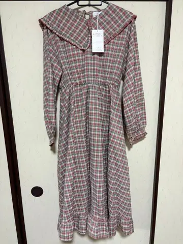 메리제니 새상품 체크 무늬 긴팔 무릎 기장 원피스