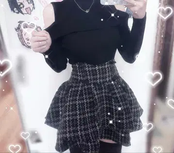 미셸 마카롱풍 트위드 스커트 블랙