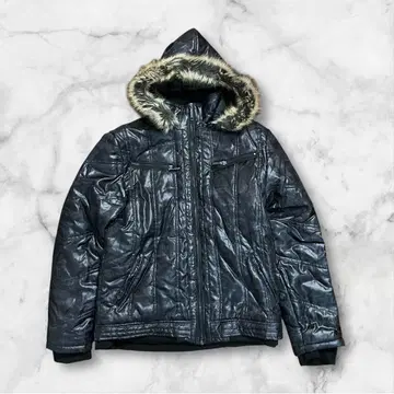 Y2K 퍼 다운 자켓 시크 스타일 페어리 그런지 광택 두툼함 L 블랙