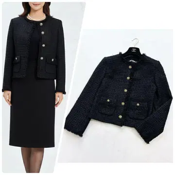 [ ANAYI ] 트위드 노카라 자켓 세레모니 포멀 졸업식 블랙