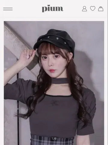 pium 하트 스터드 가죽 헌팅 캡 블랙