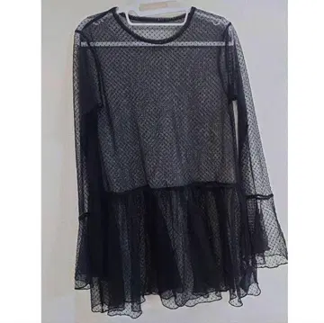 [ 새상품 ] 튤 도트 튜닉 풀오버 블랙