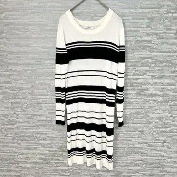 스카이 봄버 보더 긴팔 니트 튜닉 M 사이즈 블랙 화이트 스트라이프