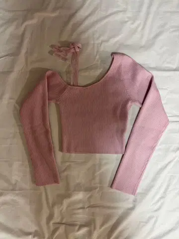 핑크 리브 긴팔 상의