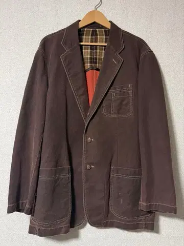 브라운 테일러드 자켓 체크 안감