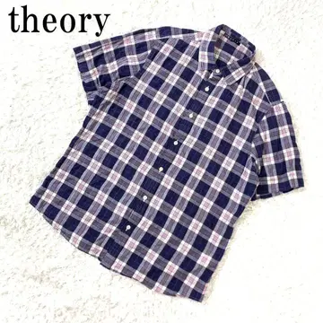 띠어리 반팔 셔츠 면 코튼 체크 파랑 네이비 40 B66