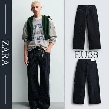 CHAMPION X ZARA 스트라이프 배기 핏 청바지 38