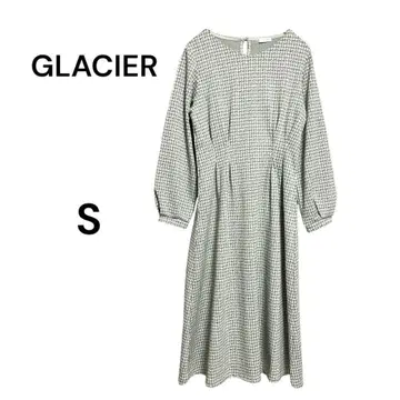 GLACIER 모노톤 체크 무늬 긴팔 롱 원피스 S 루즈핏