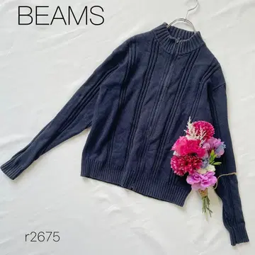 빔즈 보이 리브 가디건 면 코튼 100% 하이넥 네이비