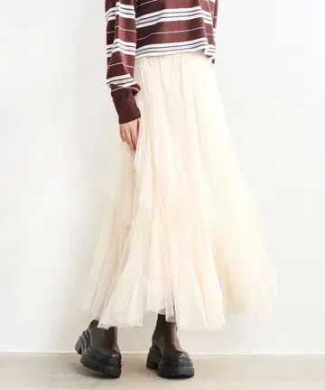 COCO DEAL 튤 에스카르고 프릴 플레어 스커트