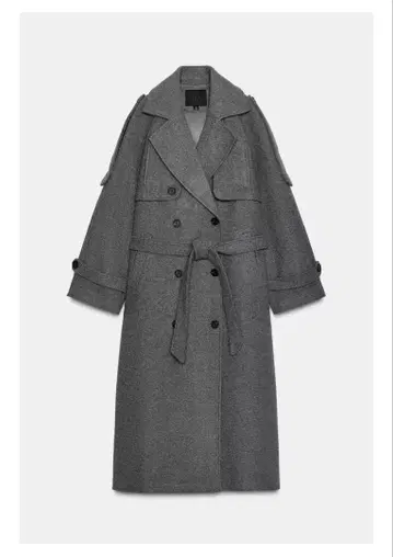 ZARA 더블 브레스트 코트 벨트와 루프 포함 M