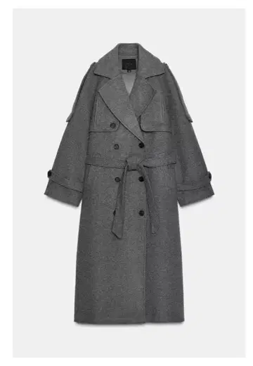 ZARA 더블 브레스트 코트 벨트와 루프 포함 M