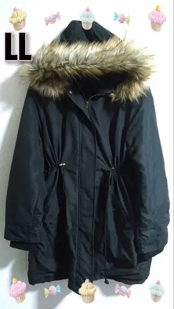 빅 사이즈 볼륨 퍼 허리 조임 블랙 다운 코트 LL