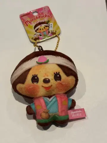 몽치치 오카야마 한정판 복숭아 타로 봉제 인형 마스코트 프린트 마스코트