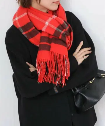 트위드 체크 스톨 레드 택 포함 새상품