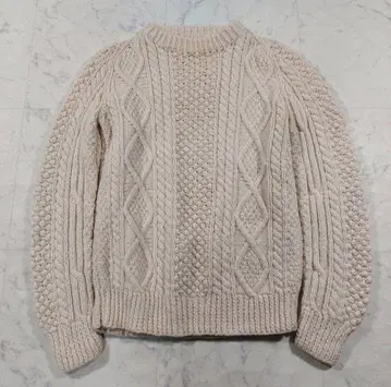 빈티지 아란 니트 M 상당 케이블 니트 핸드 니트 아이보리 두꺼운 원단