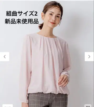 미사용 새상품 쿠미쿄쿠 도비 쉬폰 뉴앙스 턱 블라우스 긴팔 M 온워드