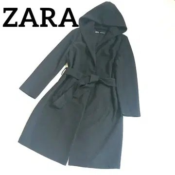 ZARA 자라 후드 부착 블랙 롱 코트 벨트 부착 가운 코트