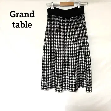 그랜터블 하운드 투스 패턴 플레어 스커트 허리밴딩