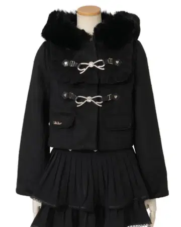 LIZLISA 디자인 비쥬 리본 포함 숏코트 후드코트