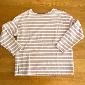 OURHOME 면 100% 긴팔 보더 티셔츠 퍼플