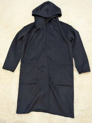 네이비 후드 부착 롱 코트 M 사이즈
