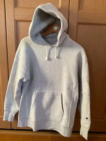 챔피온 리버스 위브 파랑 택 후드티 M 단색 택 그레이 자수 레어