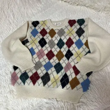 유행 아가일 스웨터 울 100% yorkland M 사이즈