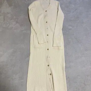 크림색 리브 롱 가디건