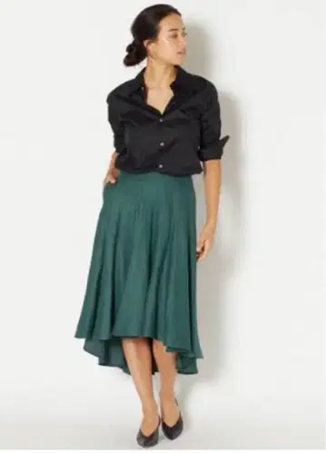 매디슨 블루 패널 플레어 스커트 리넨 트윌