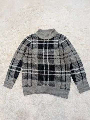 준코 시마다 파트 2 니트 체크 무늬 니트 스웨터 M