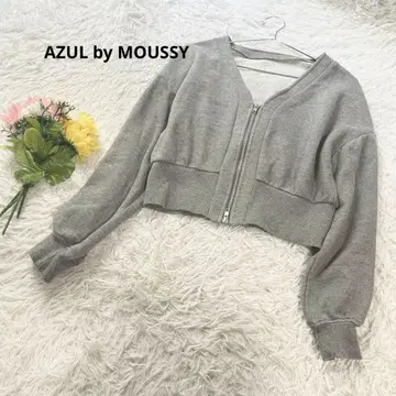 아줄바이마우지 [ F ] 프론트 ZIP 우라케 가디건 숏 기장 긴팔