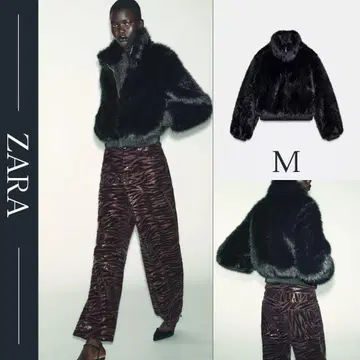 ZARA 하이넥 인조 모피 숏코트 M 새상품