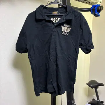 VANSON 블랙 피케 셔츠 스컬 자수