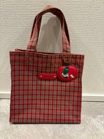 체크 무늬 토트백 산타 참 포함