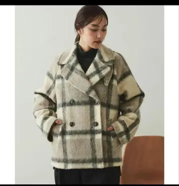 오파크 클립 빅 체크 미들 P 코트 베이지