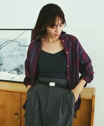 ANY ( any FAM ) 옴브레 체크 오버 셔츠